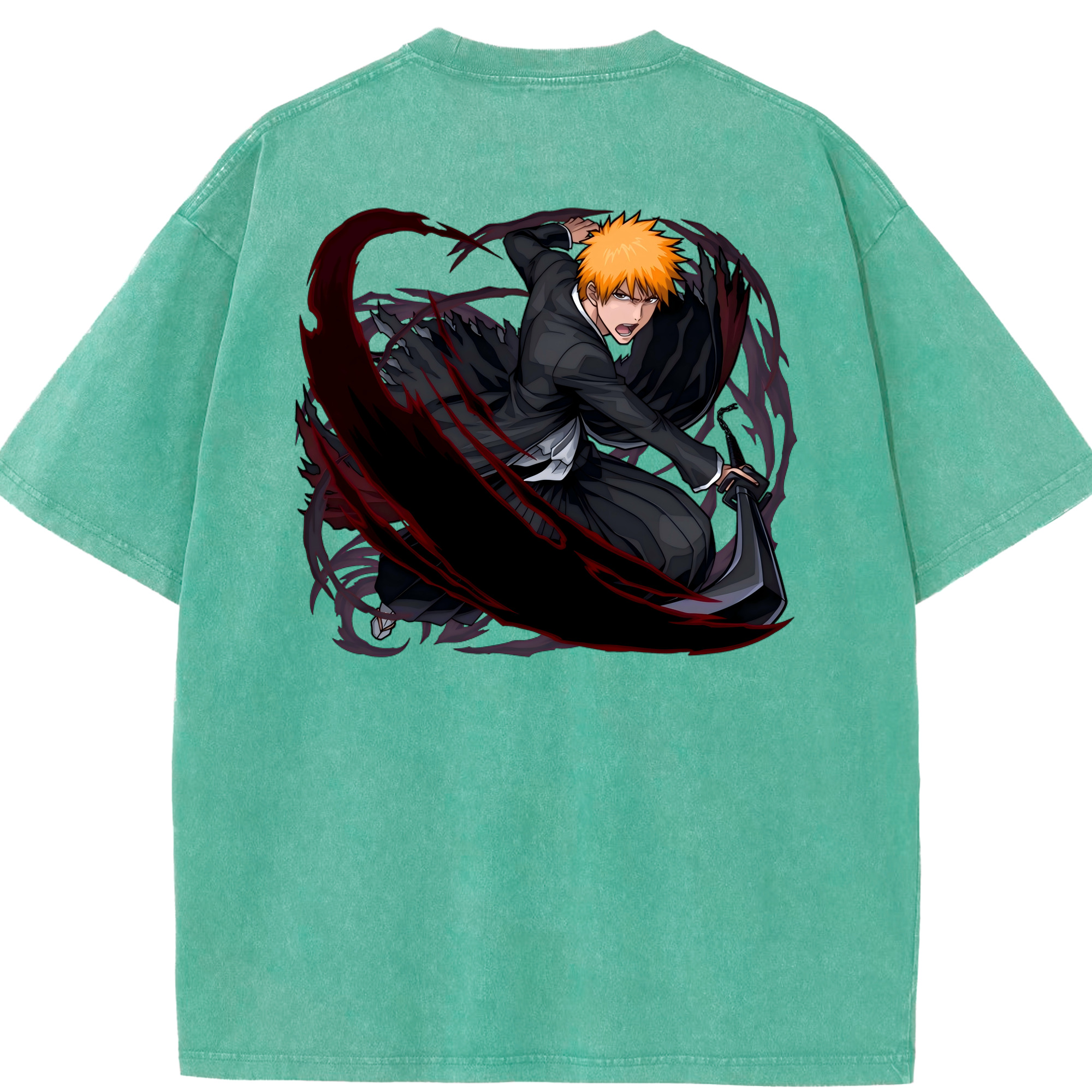 （画像用） ブリーチ 黒崎一護（くろさき いちご）BLEACH Kurosaki Ichigo 綿100% ヴィンテージ風 半袖Tシャツ（背面プリント）